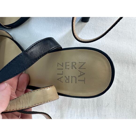 Naturalizer Women's sz 8 Hattie Black Leather Kitten Heel Ankle Strap Open Toe - Picture 8 of 10